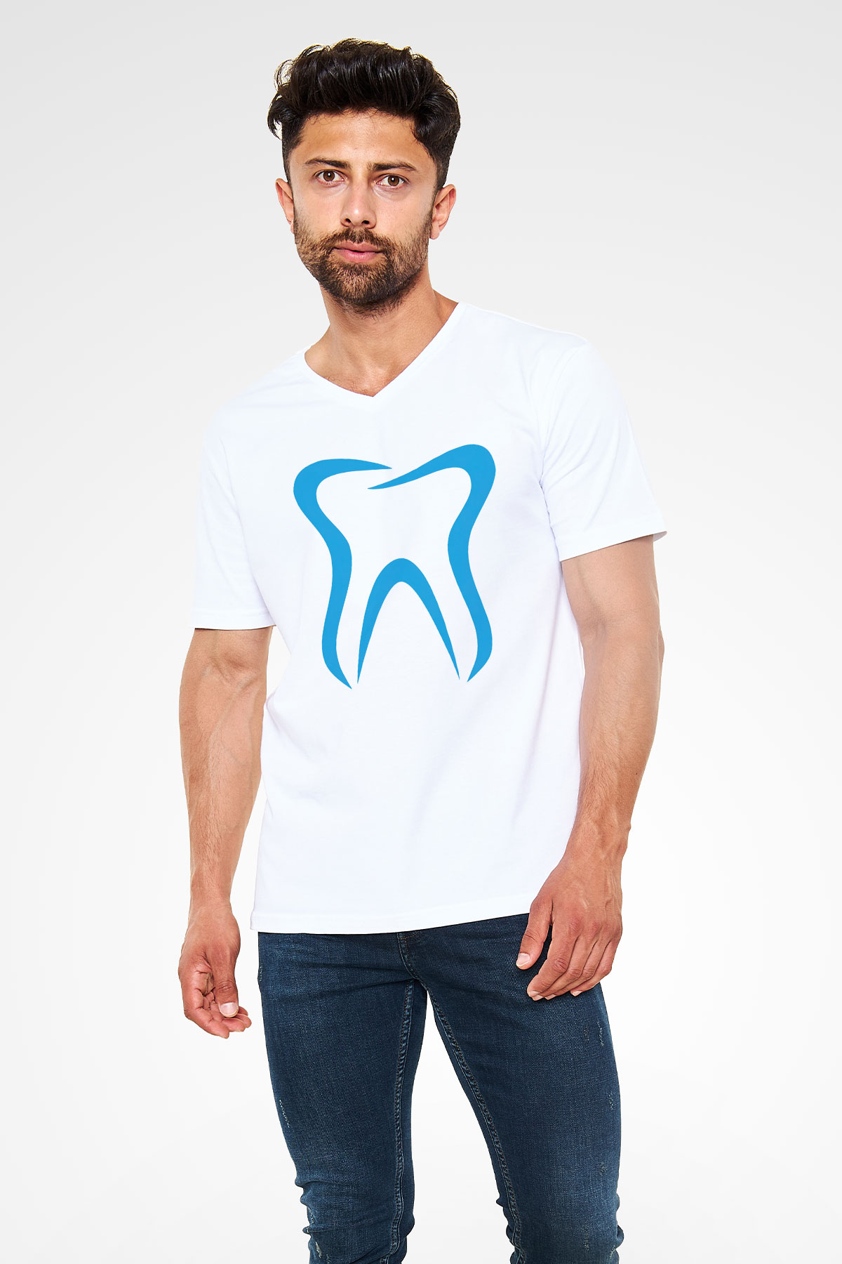 Diş hekimi Beyaz Unisex V Yaka Tişört T-Shirt