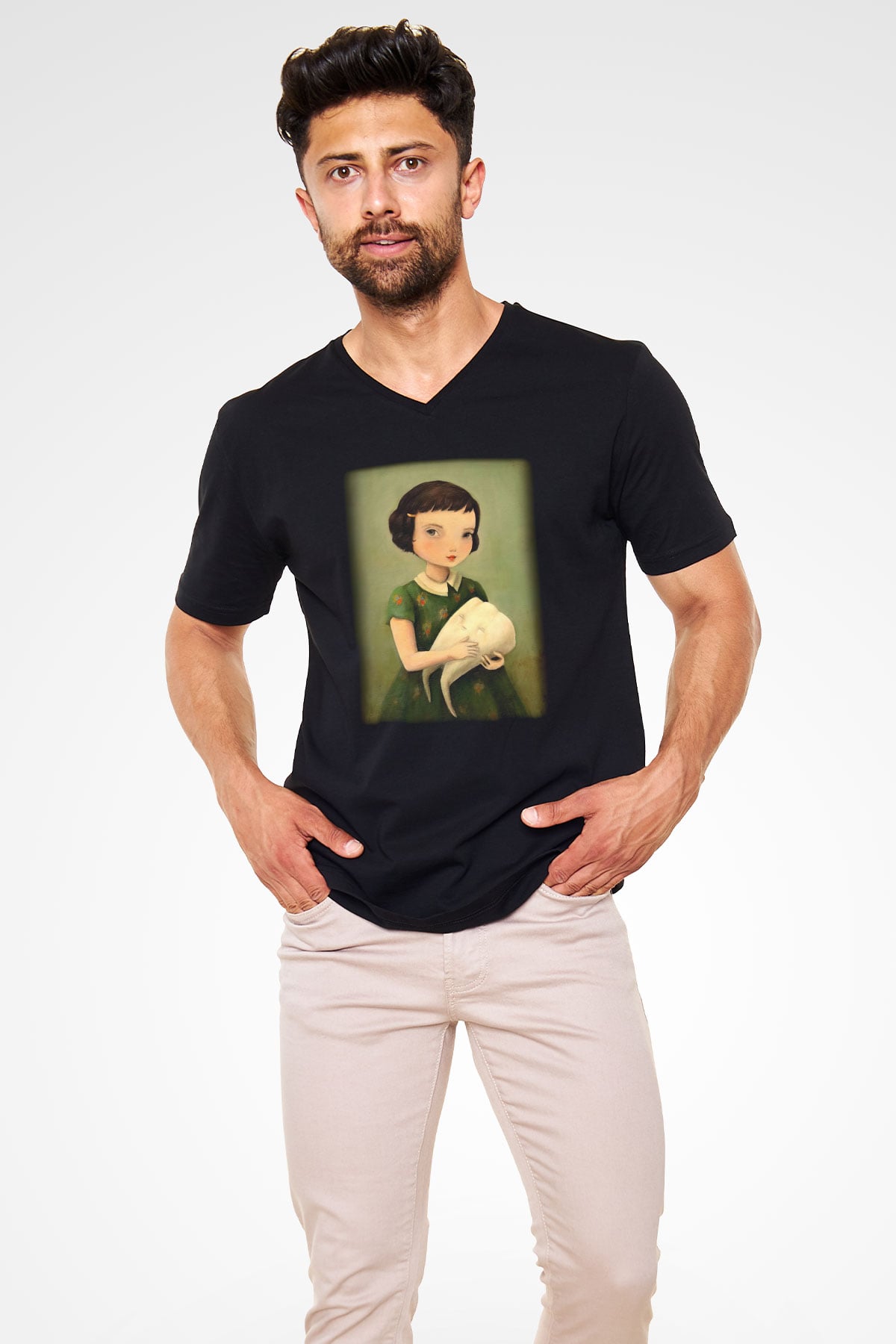 Diş hekimi Siyah Unisex V Yaka Tişört T-Shirt