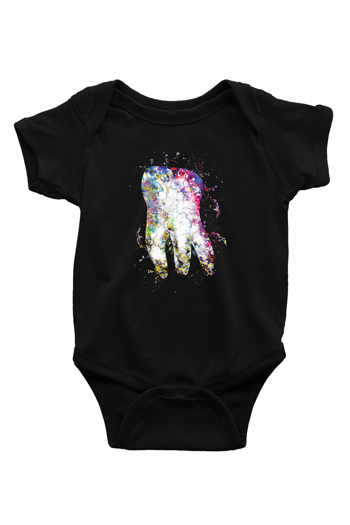 Diş İllustrasyon Baskılı Unisex  Siyah Bebek Body - Zıbın