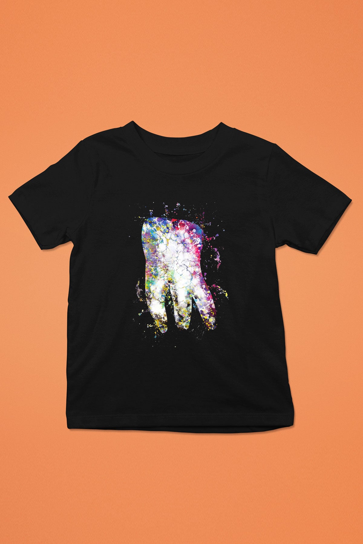 Diş İllustrasyon Baskılı Unisex Siyah Çocuk Tişörtü - Tshirt