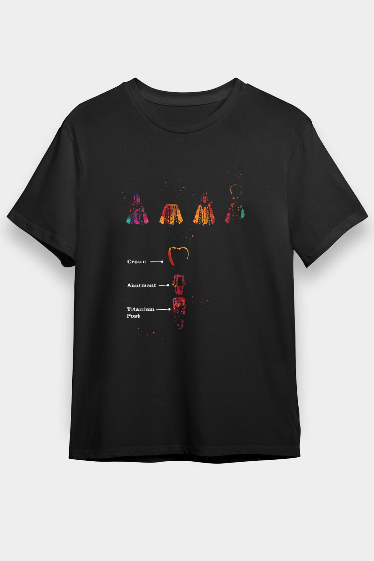Diş İmplantları Baskılı Unisex Siyah Tişört - Tshirt