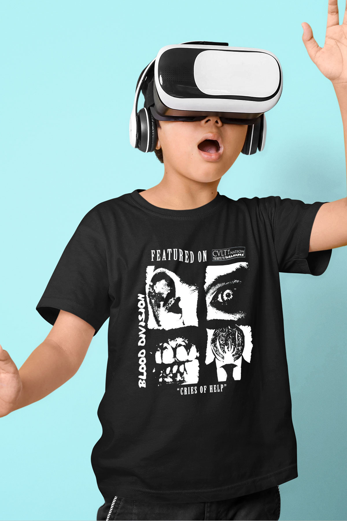Discharge Baskılı Siyah Unisex Çocuk Tişört