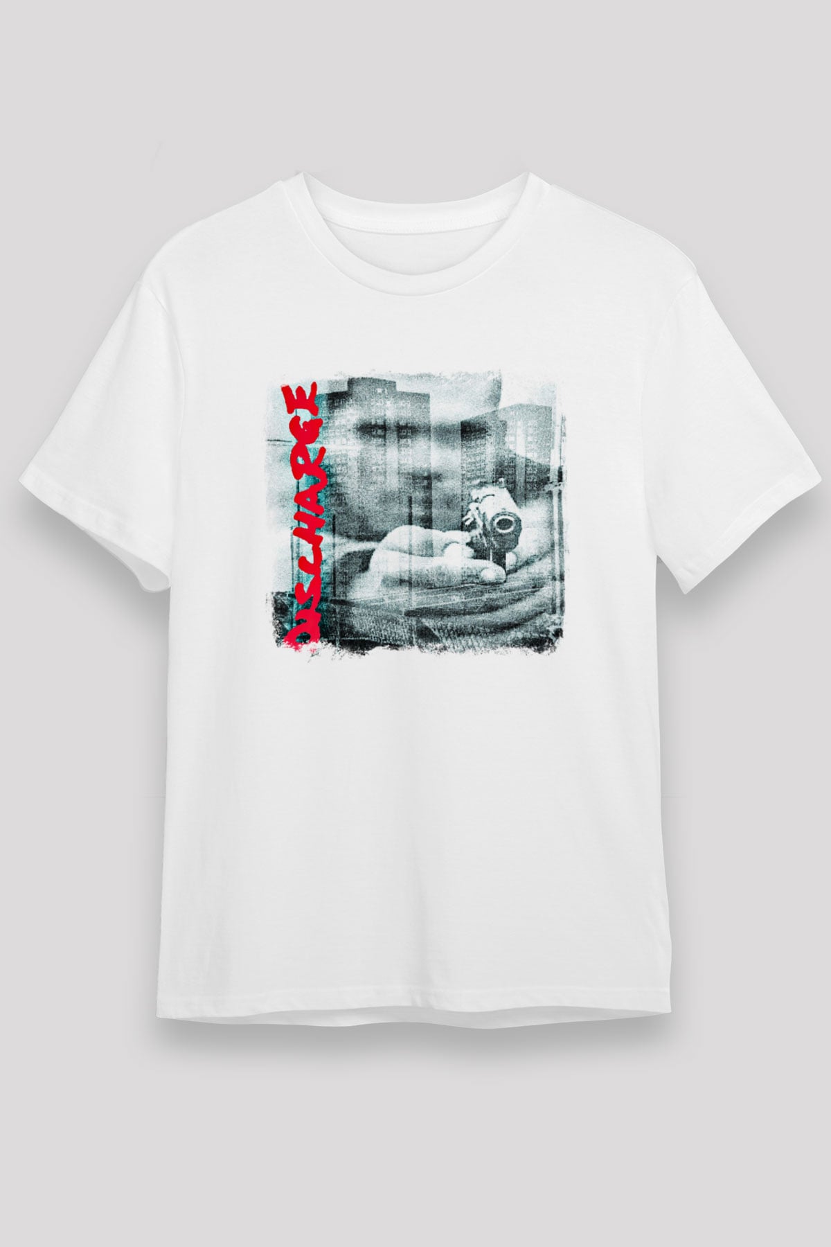 Discharge Baskılı Unisex Beyaz Tişört