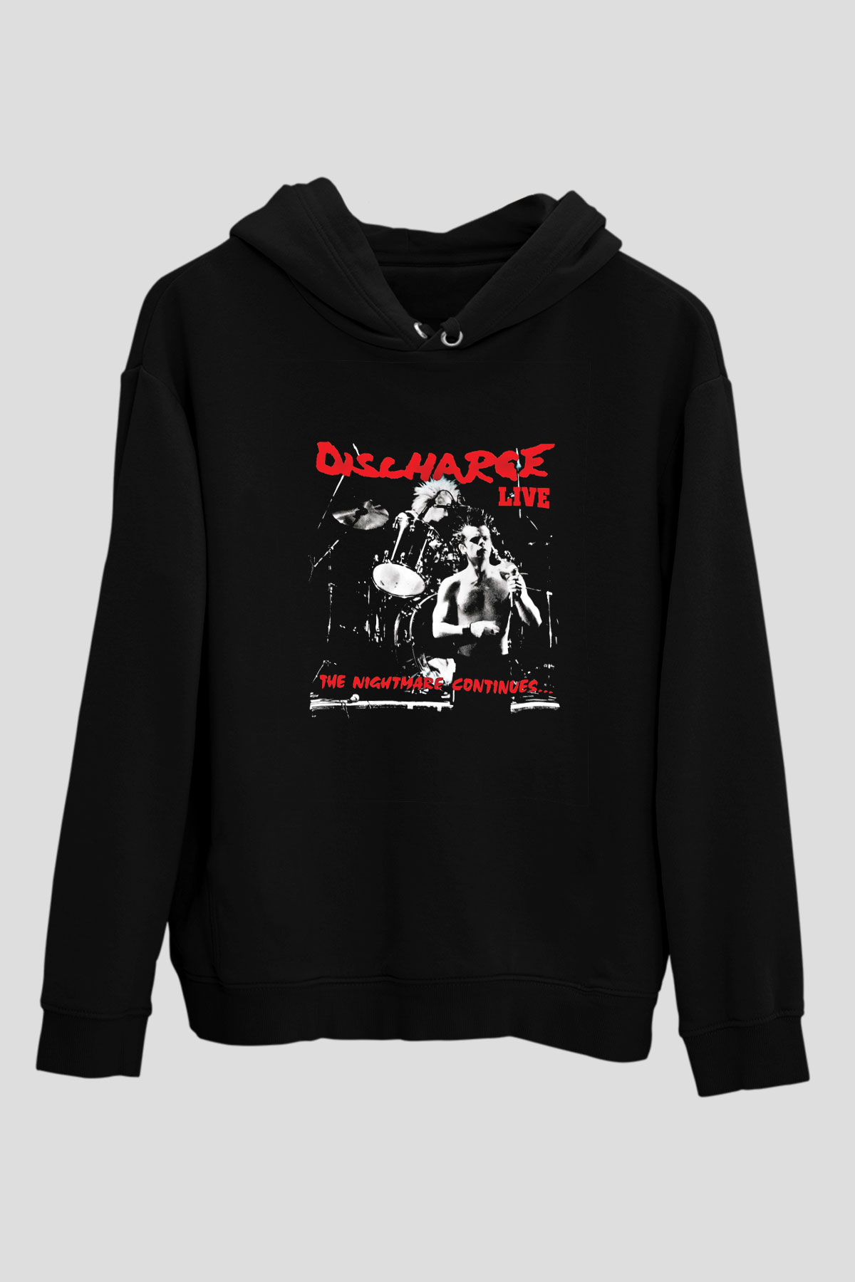 Discharge Baskılı Unisex Siyah Hoodie
