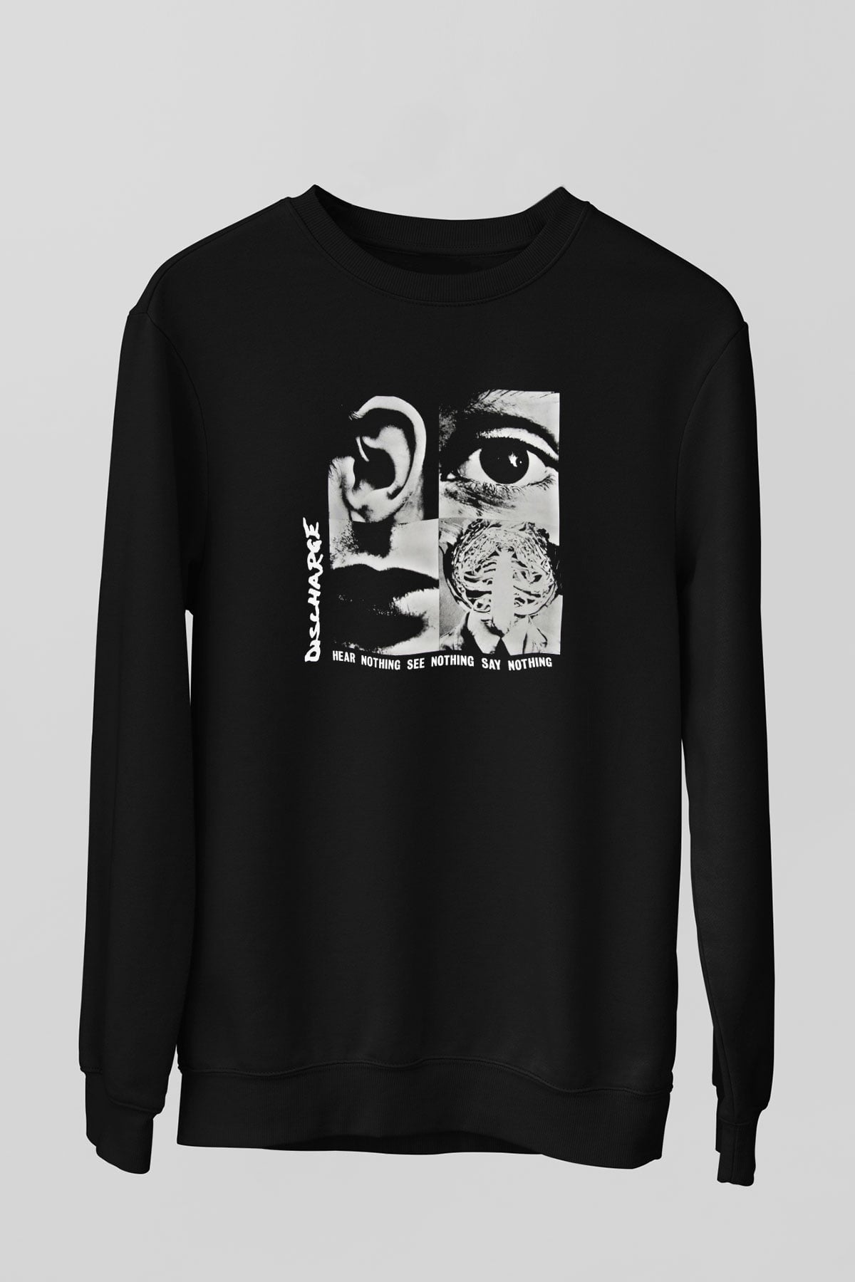 Discharge Baskılı Unisex Siyah Sweatshirt
