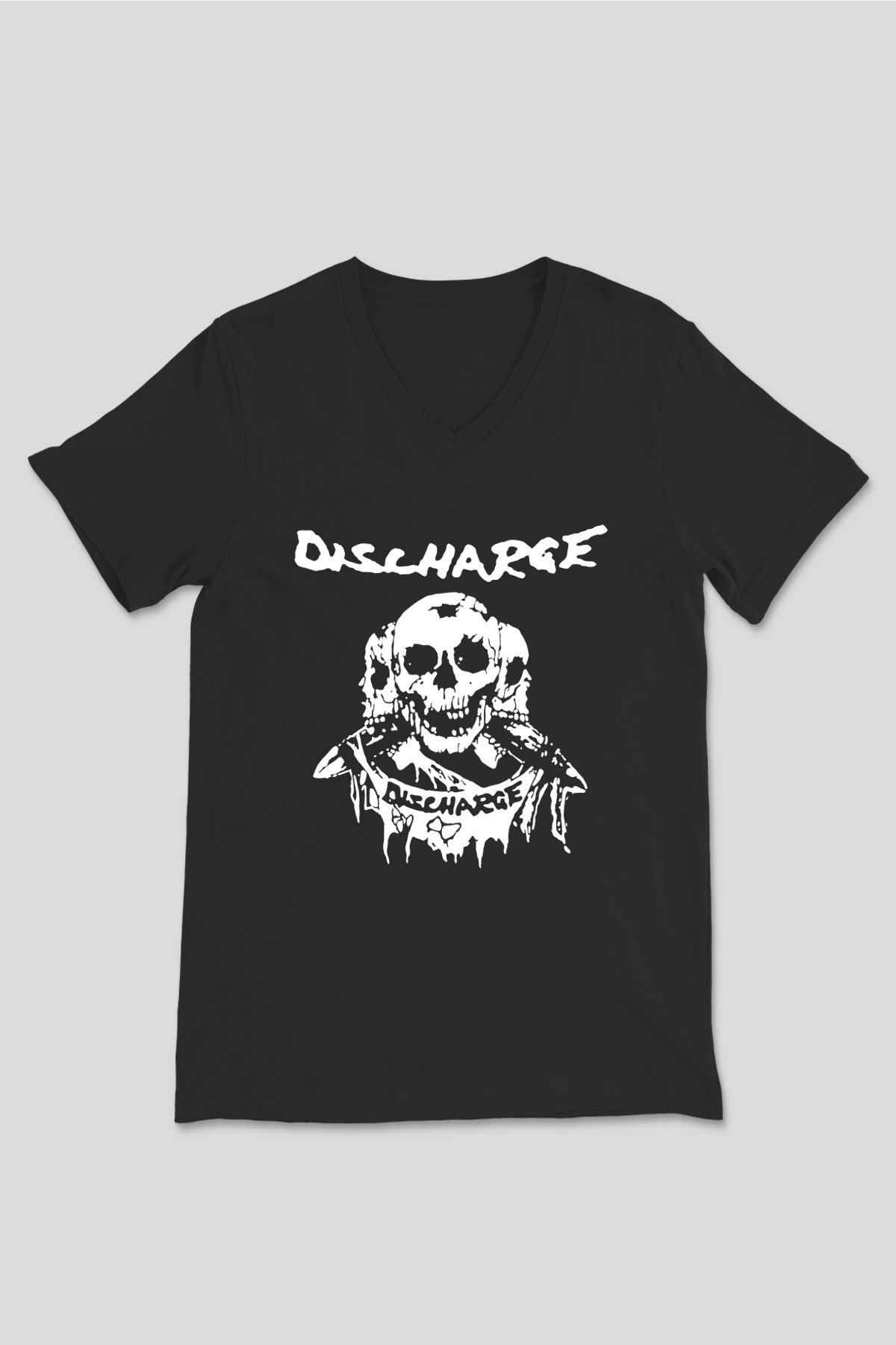 Discharge Siyah Unisex V Yaka Tişört T-Shirt
