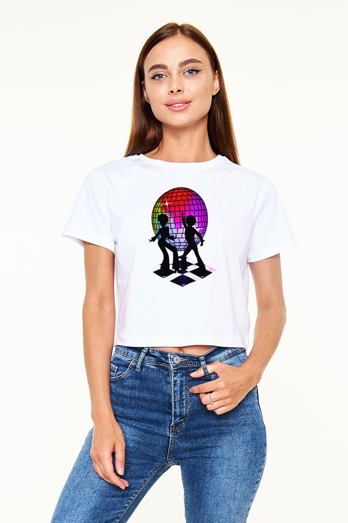 Disko Beyaz  Crop Top Tişört