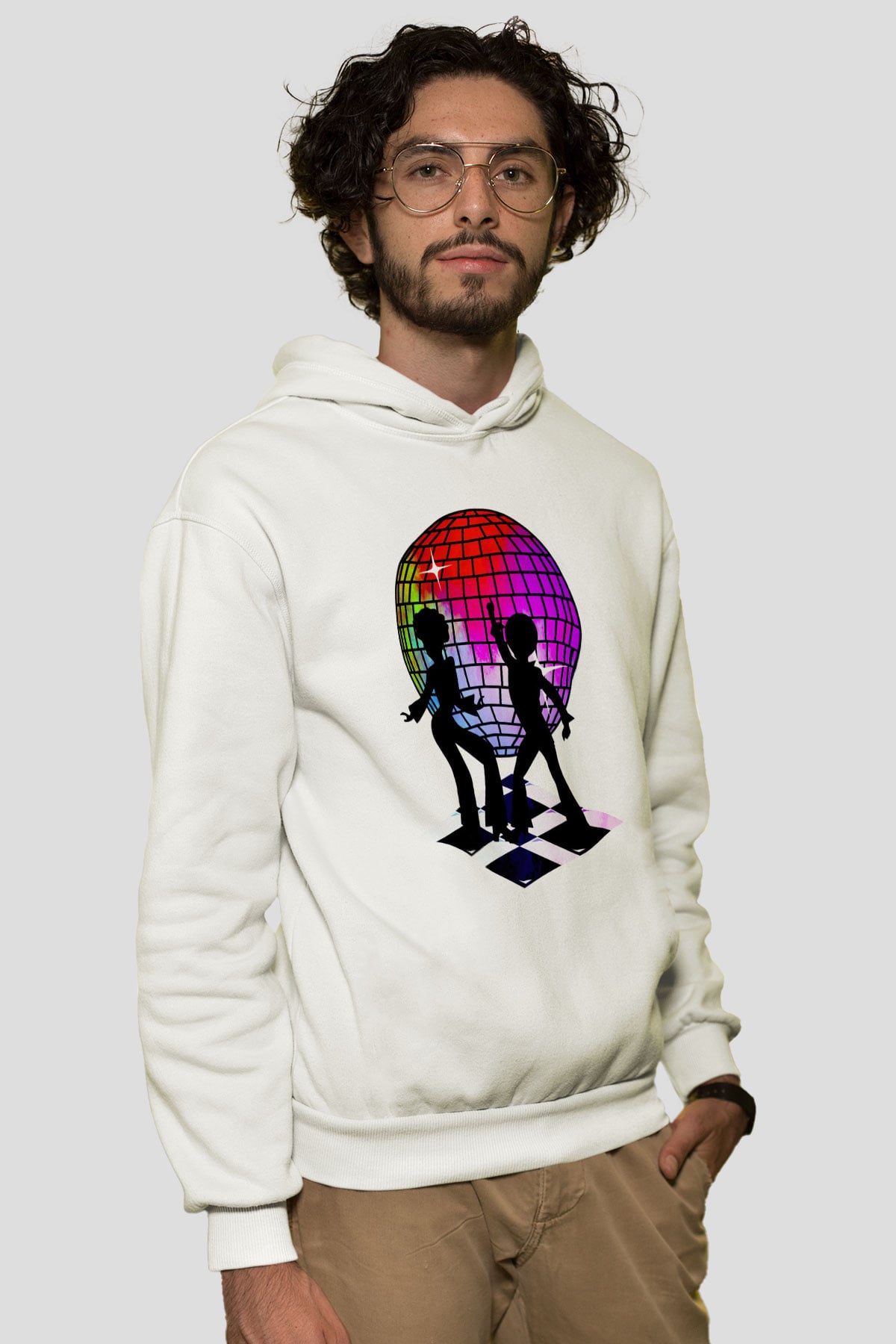 Disko Beyaz Unisex Hoodie