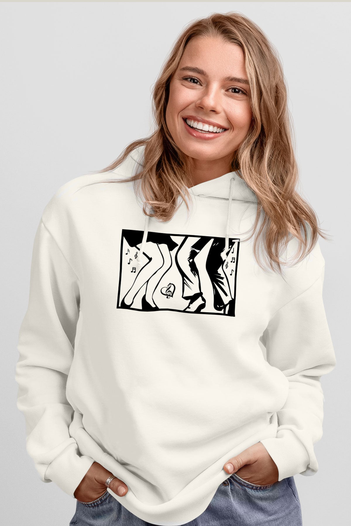 Disko Beyaz Unisex Hoodie