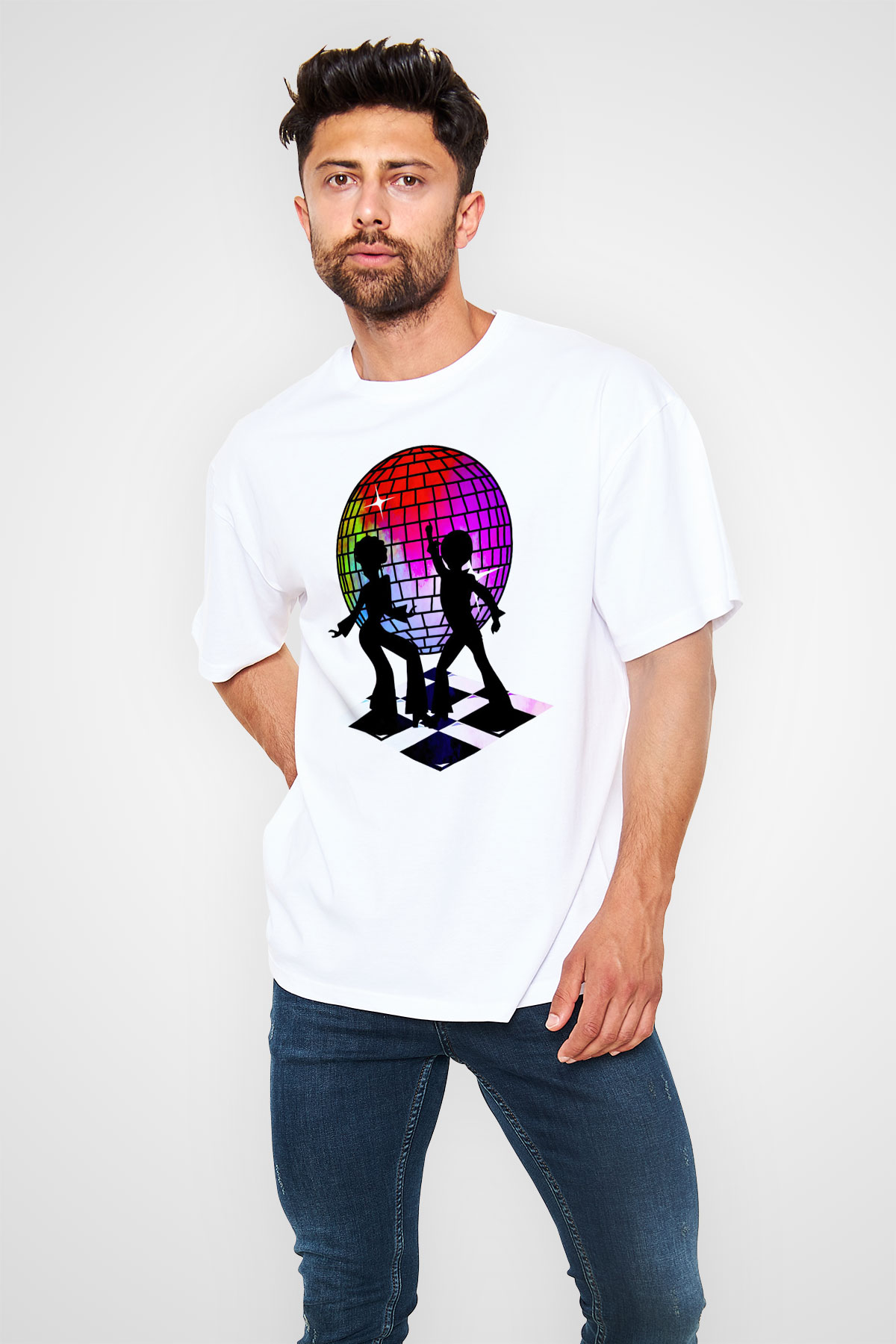 Disko Beyaz Oversize Tişört Oversize T-shirt - TişörtFabrikası