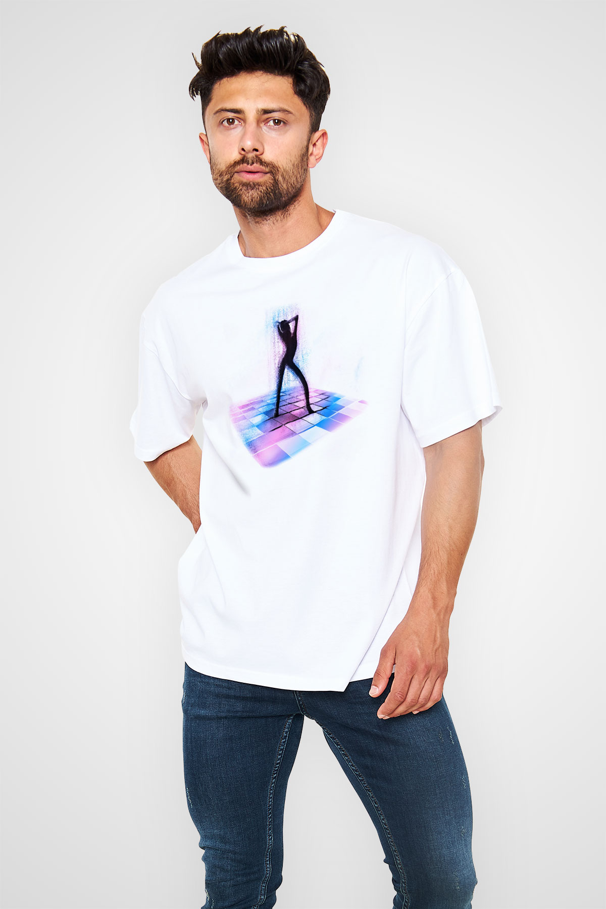 Disko Beyaz Oversize Tişört Oversize T-shirt - TişörtFabrikası