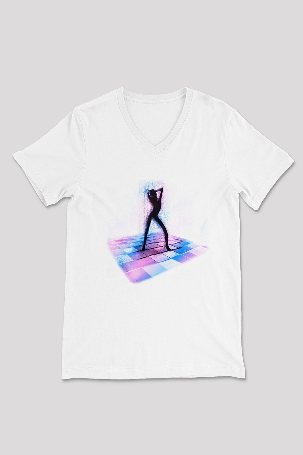 Disko Beyaz Unisex V Yaka Tişört