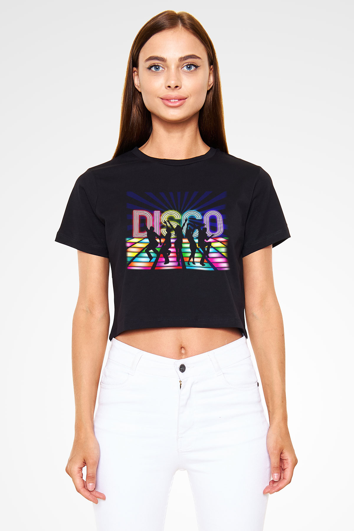 Disko Siyah Crop Top Tişört