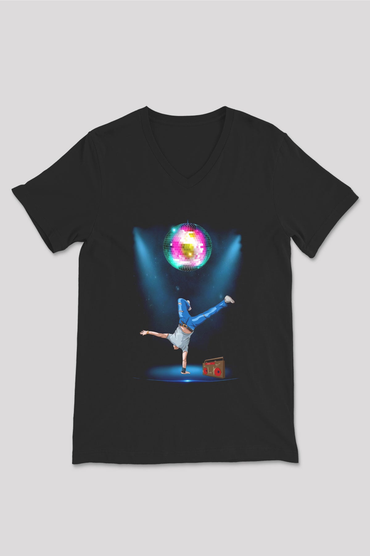 Disko Siyah Unisex V Yaka Tişört