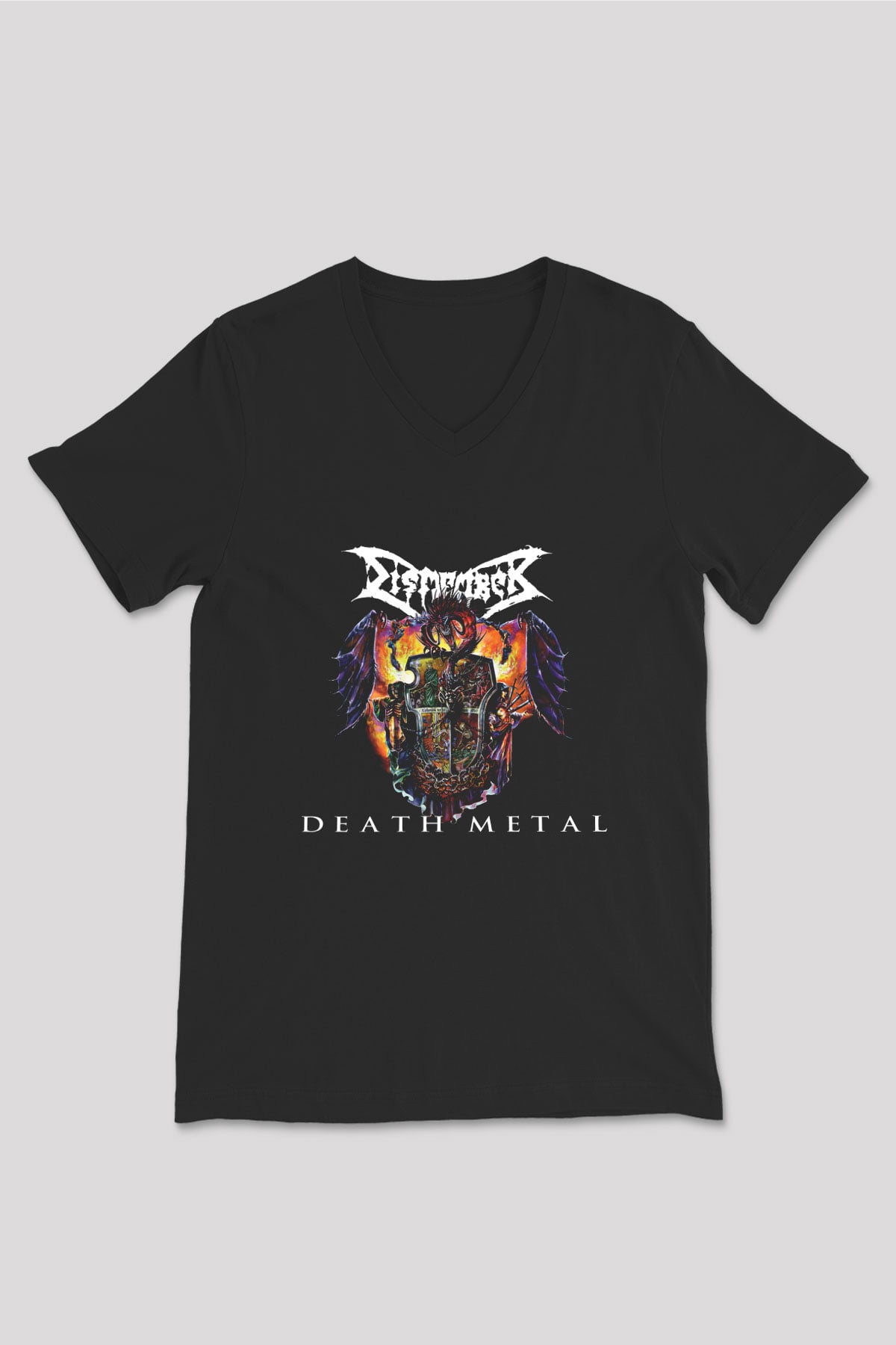 Dismember Baskılı Unisex Siyah V Yaka Tişört