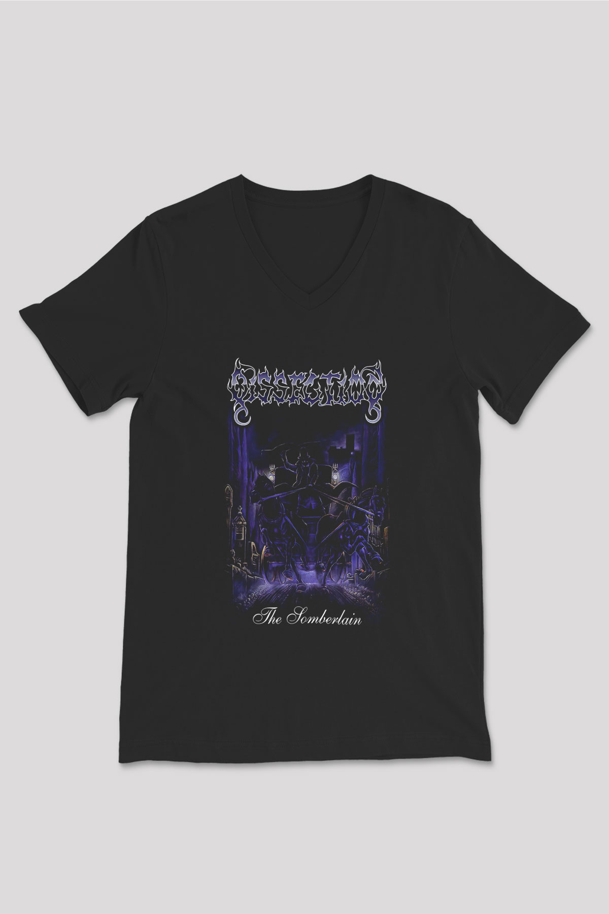 Dissection Baskılı Unisex Siyah V Yaka Tişört - Tshirt