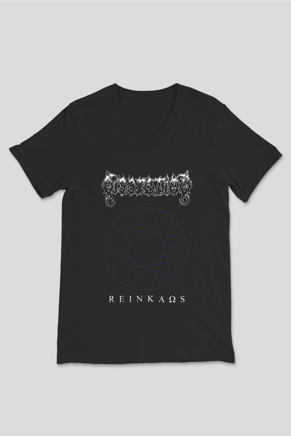 Dissection Baskılı Unisex Siyah V Yaka Tişört - Tshirt