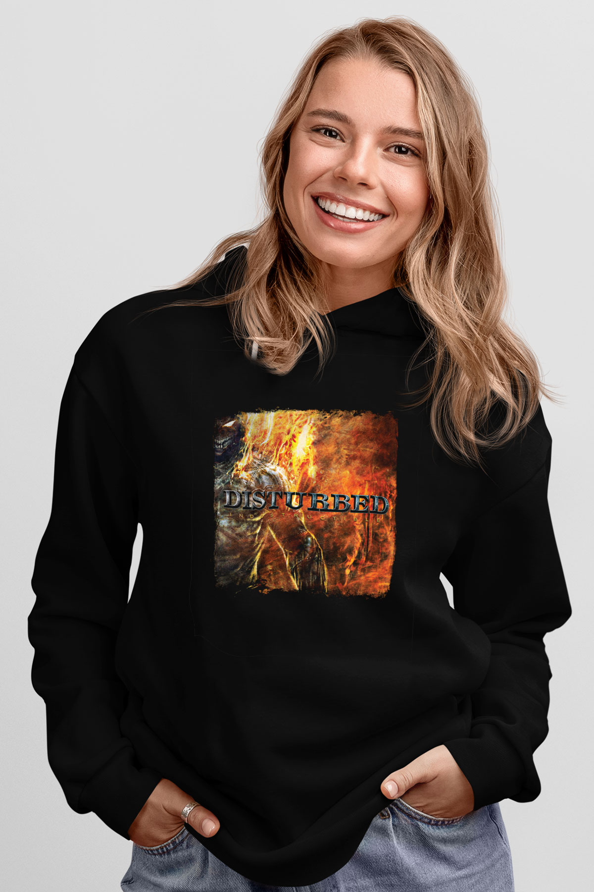 Disturbed Baskılı Unisex Siyah Hoodie
