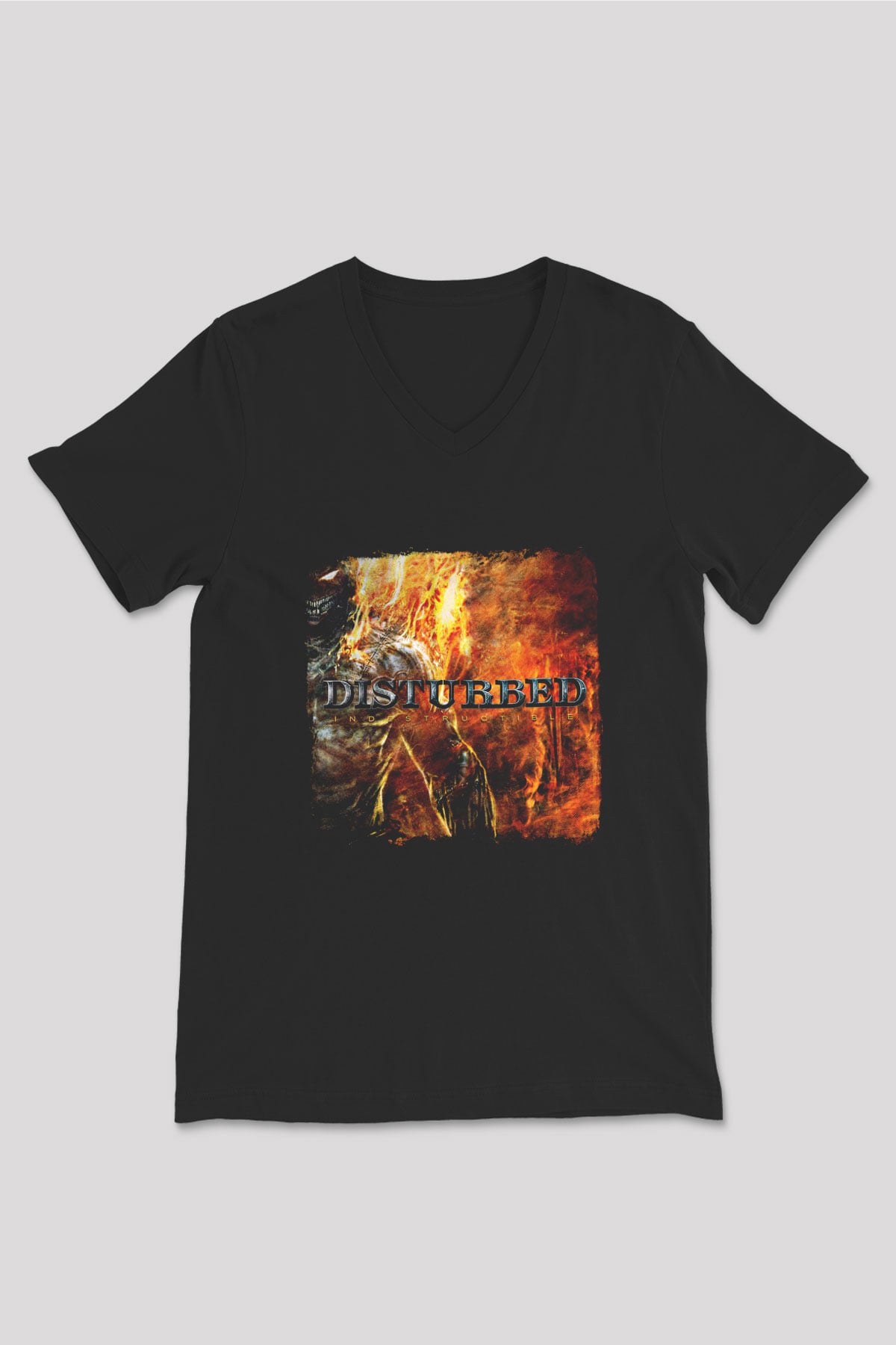 Disturbed Baskılı Unisex Siyah V Yaka Tişört
