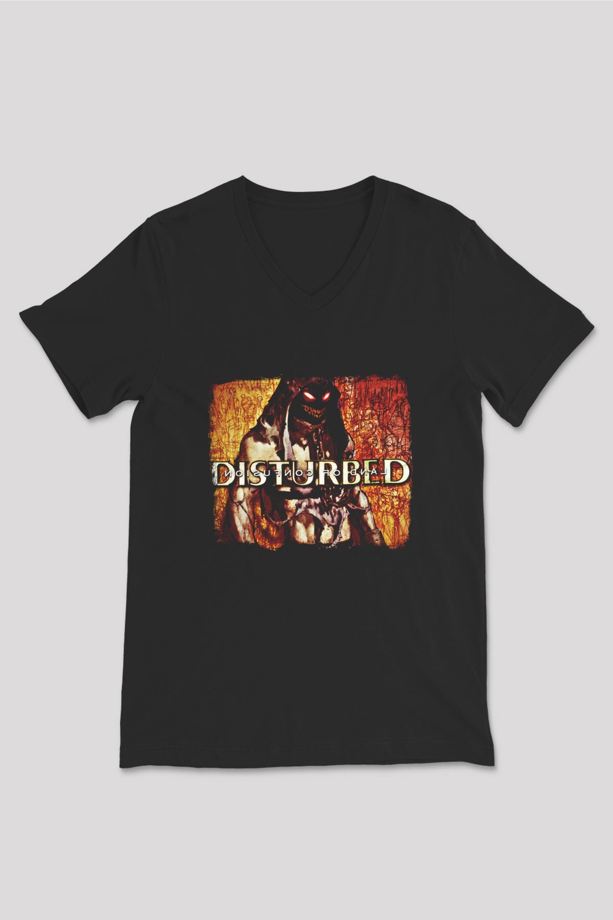 Disturbed Baskılı Unisex Siyah V Yaka Tişört