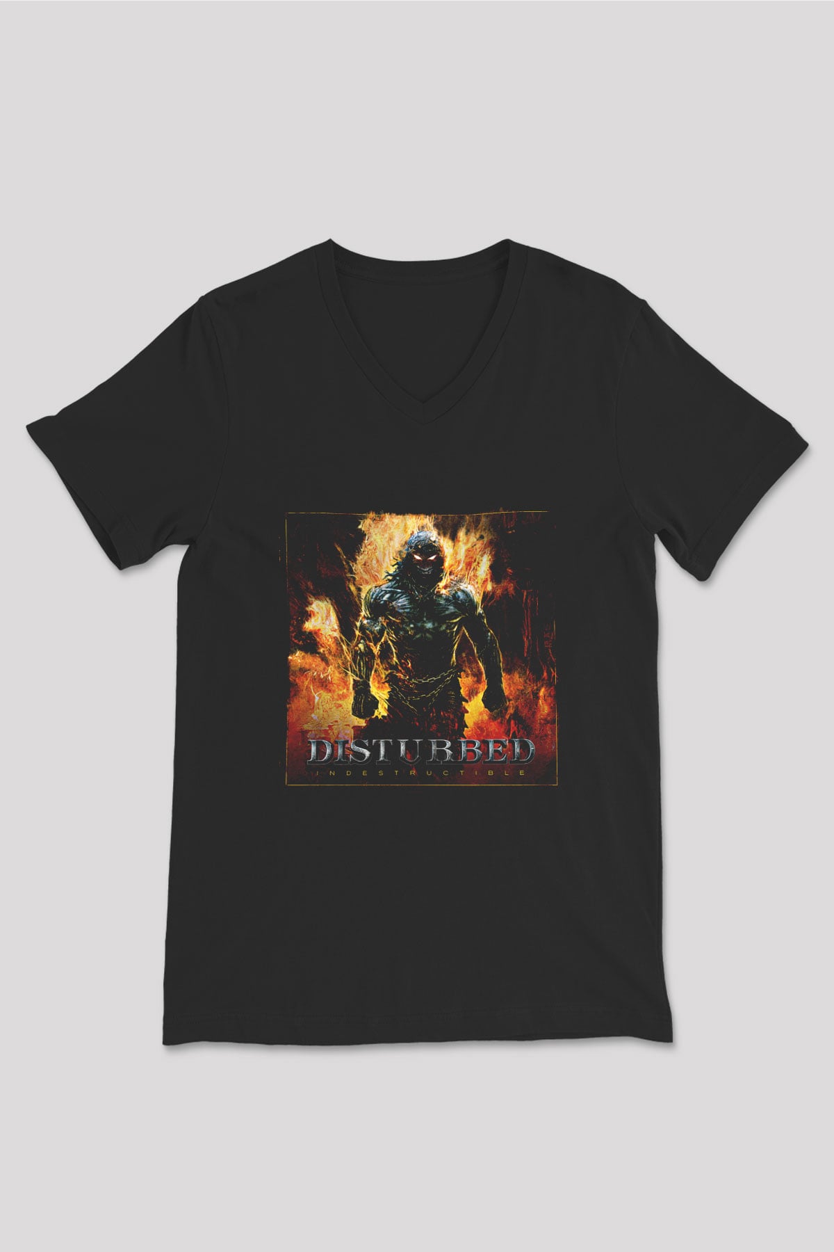 Disturbed Baskılı Unisex Siyah V Yaka Tişört