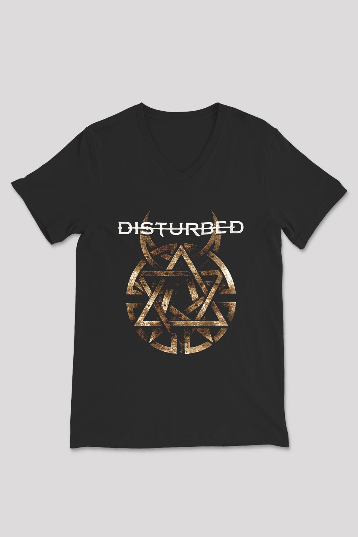 Disturbed Siyah Unisex V Yaka Tişört T-Shirt