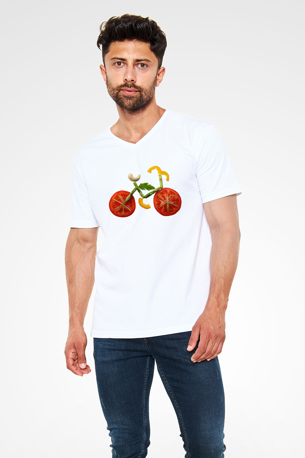 Diyetisyen Beyaz Unisex V Yaka Tişört T-Shirt