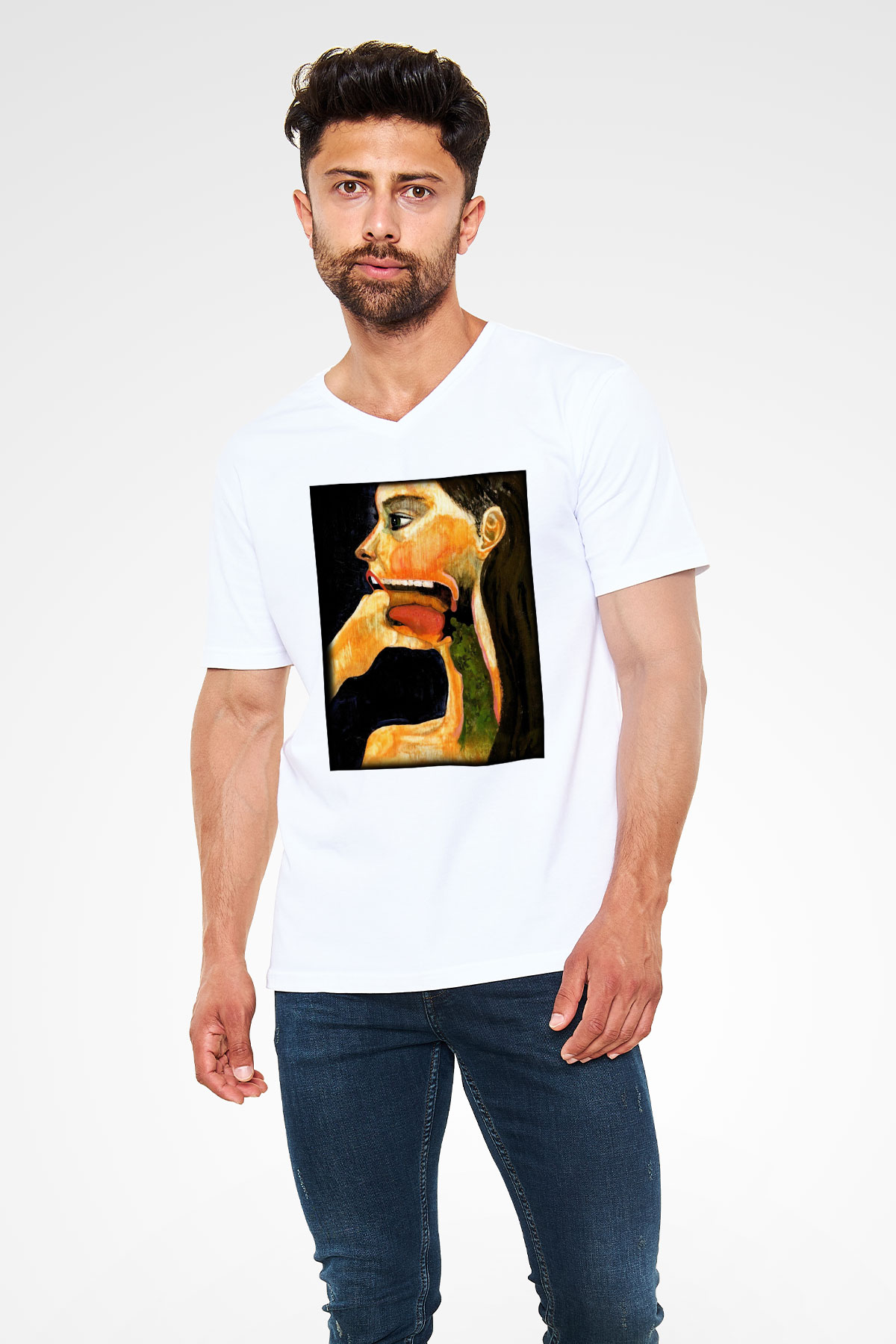 Diyetisyen Beyaz Unisex V Yaka Tişört T-Shirt