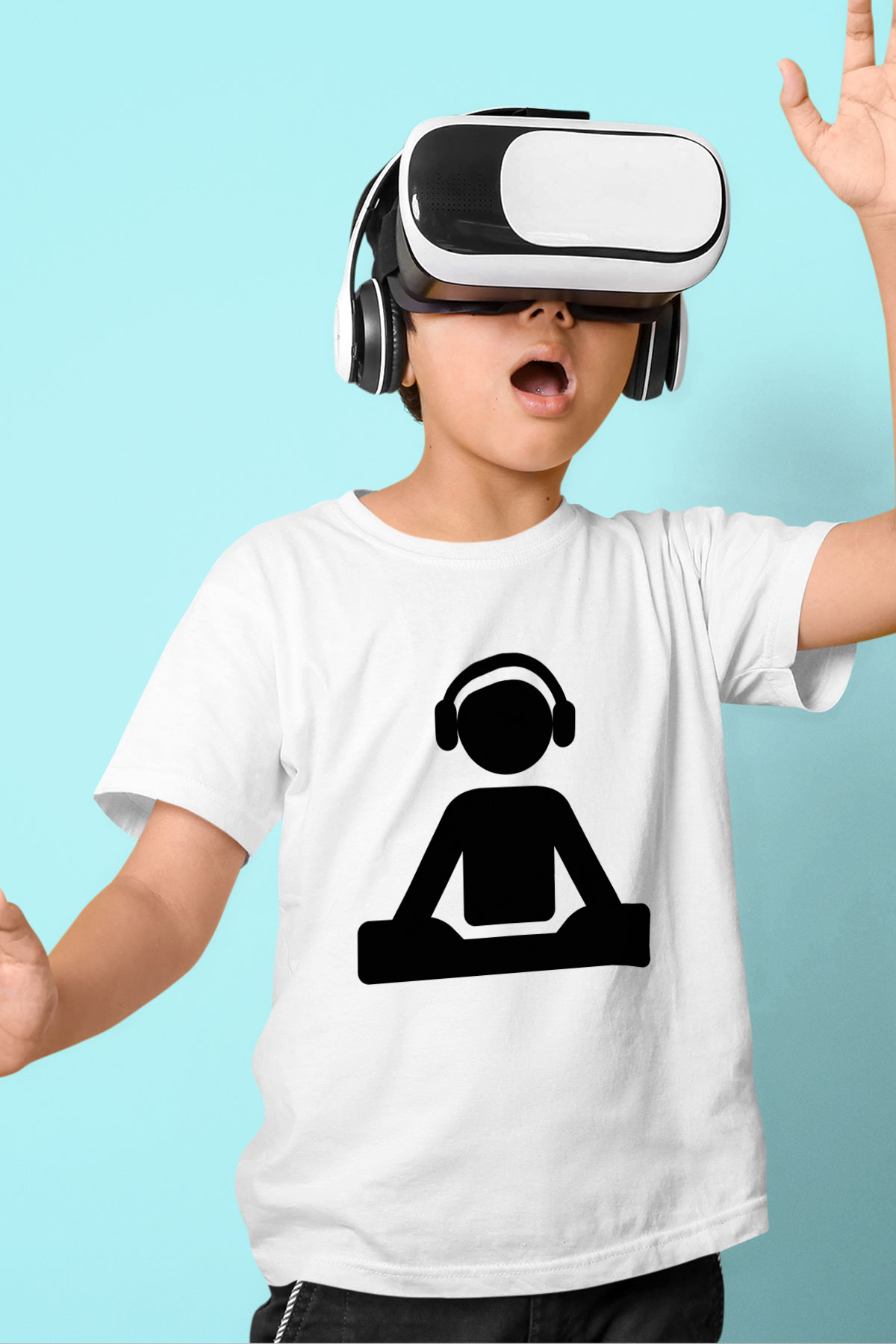 DJ Baskılı Beyaz Unisex Çocuk Tişört