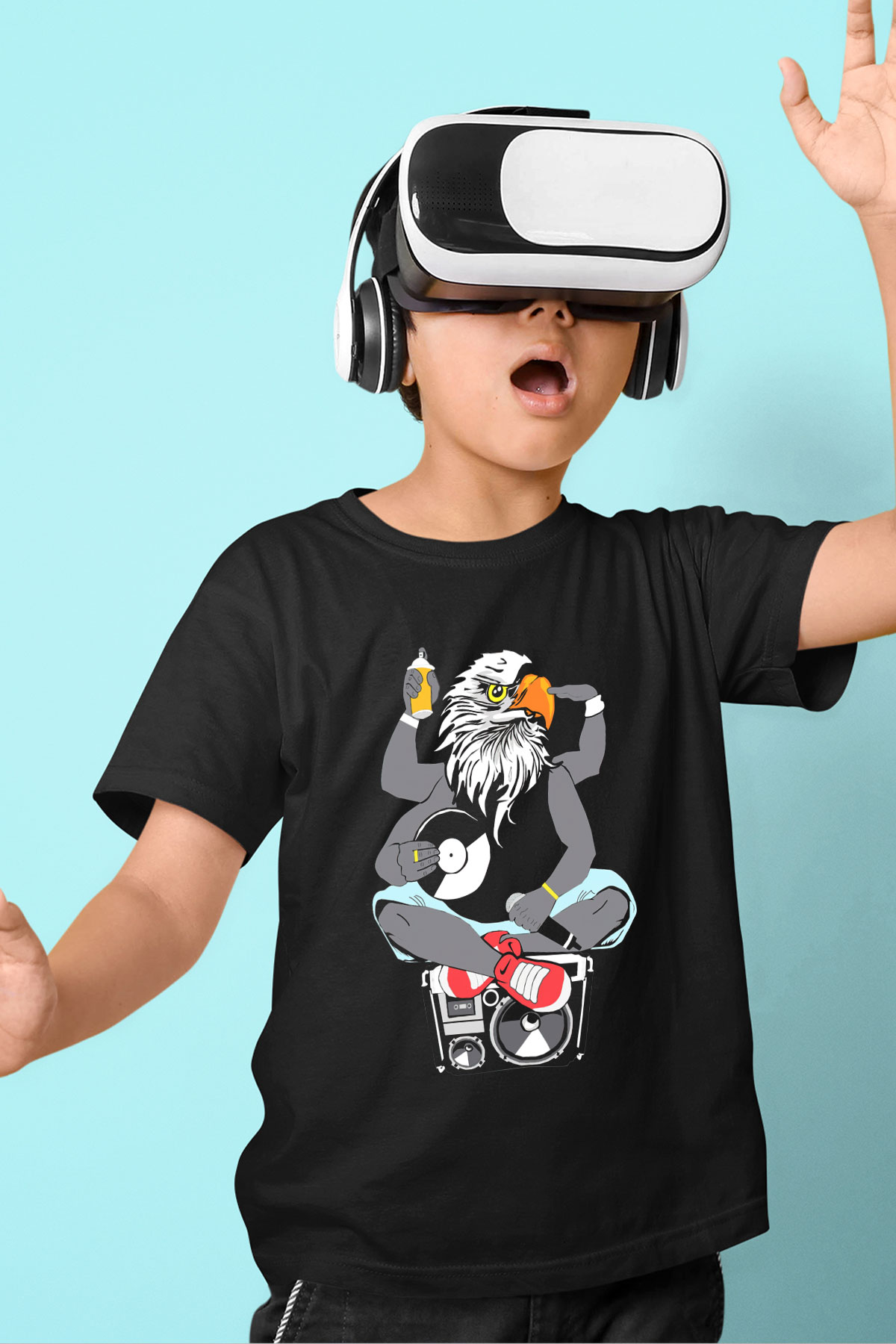 DJ Baskılı Siyah Unisex Çocuk Tişört