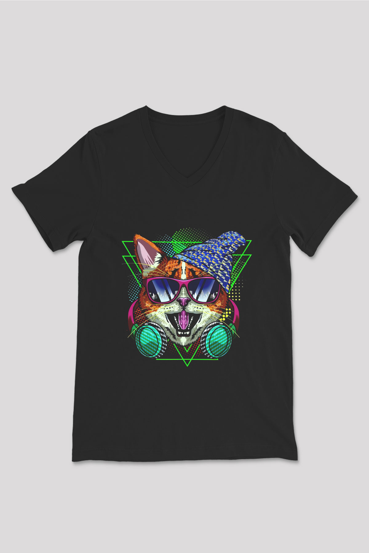 DJ Baskılı Unisex Siyah  V Yaka Tişört