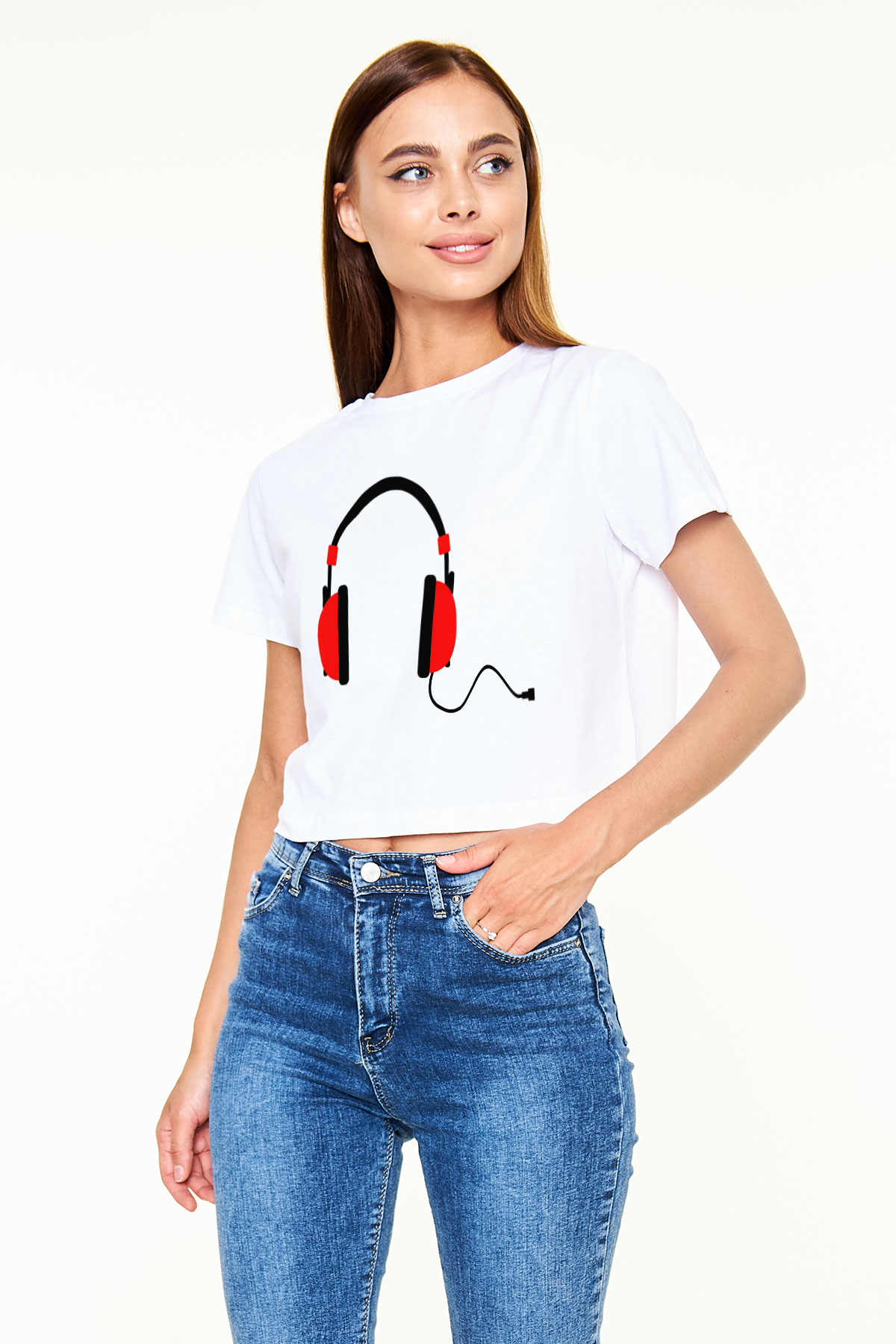 DJ Beyaz Croptop Tişört