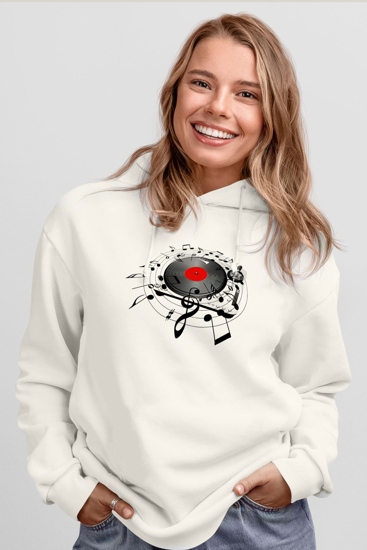 DJ Beyaz Unisex Kapşonlu Sweatshirt
