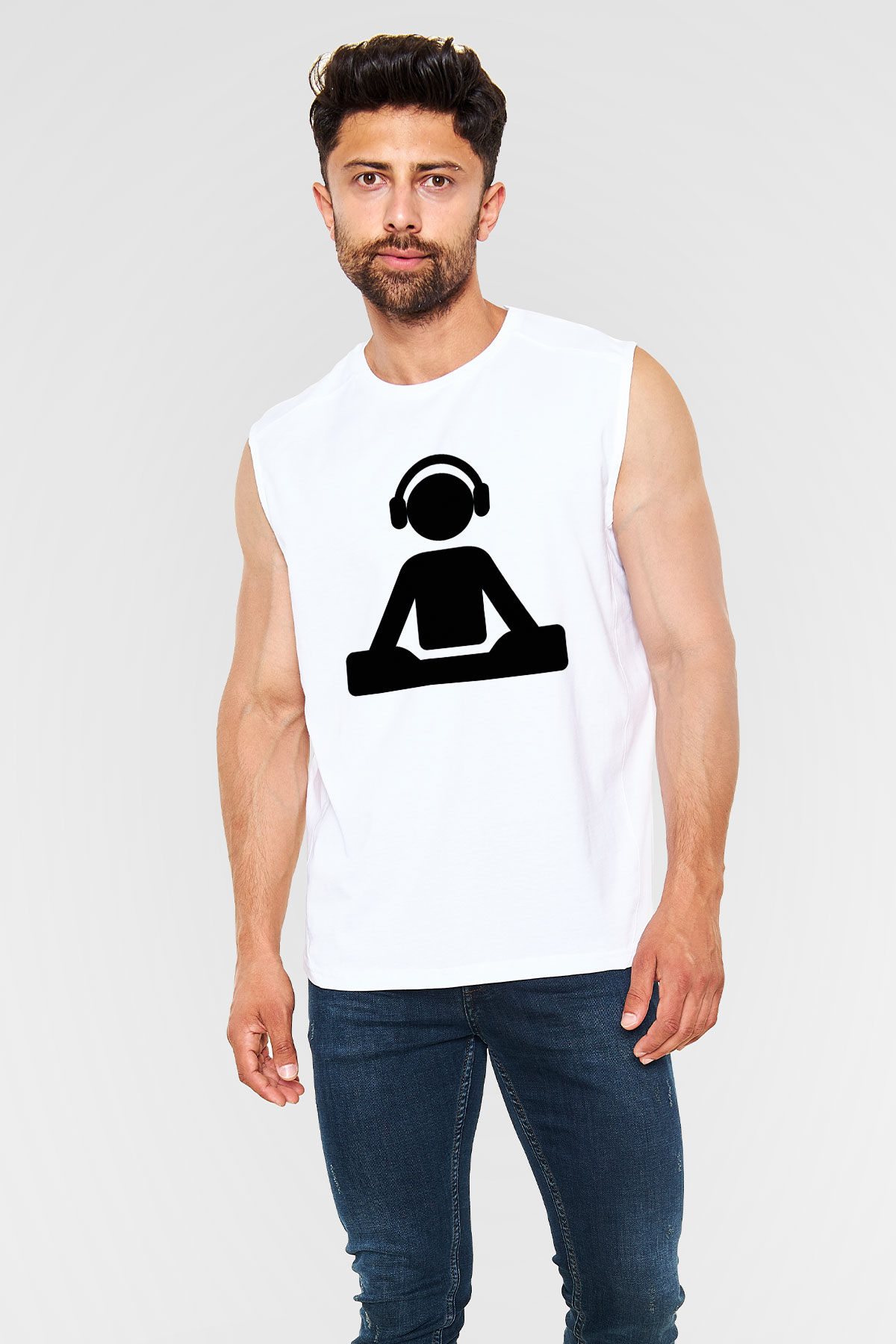 DJ Beyaz Unisex Kolsuz Tişört