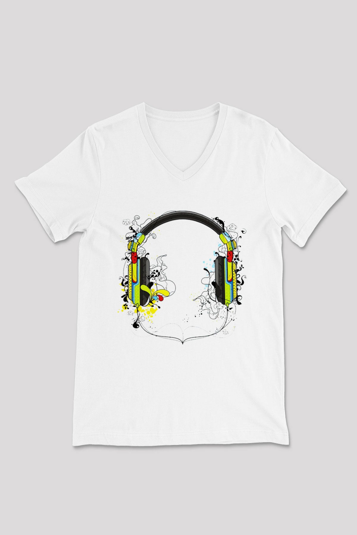 DJ Beyaz Unisex V Yaka Tişört T-Shirt