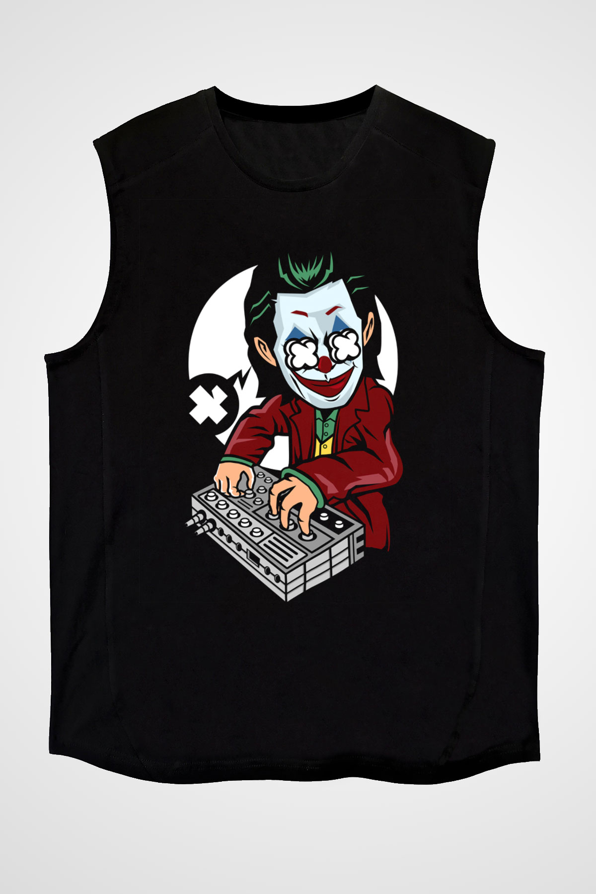 Dj Joker Baskılı Unisex Siyah Kolsuz Tişört