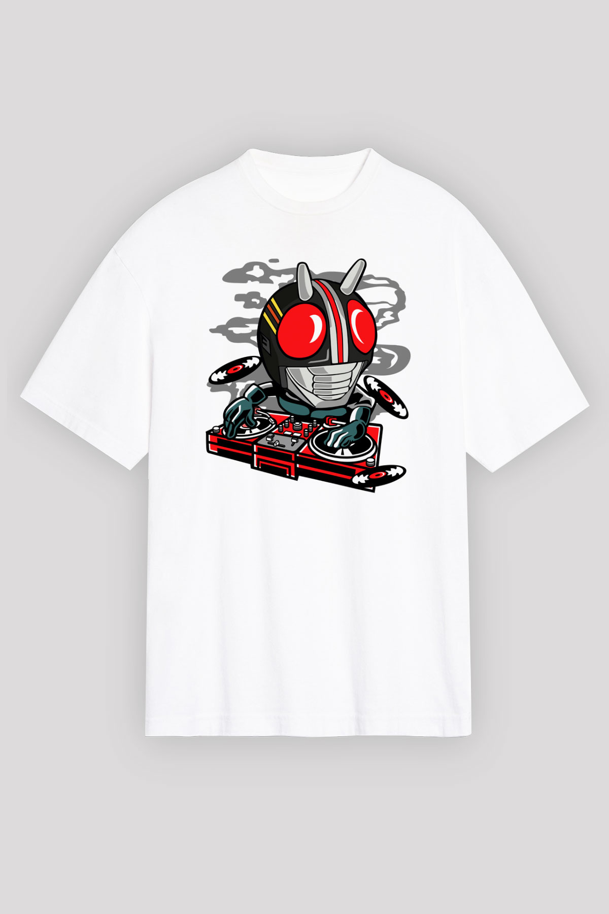 DJ Kamen Baskılı Unisex Beyaz Oversize Tişört