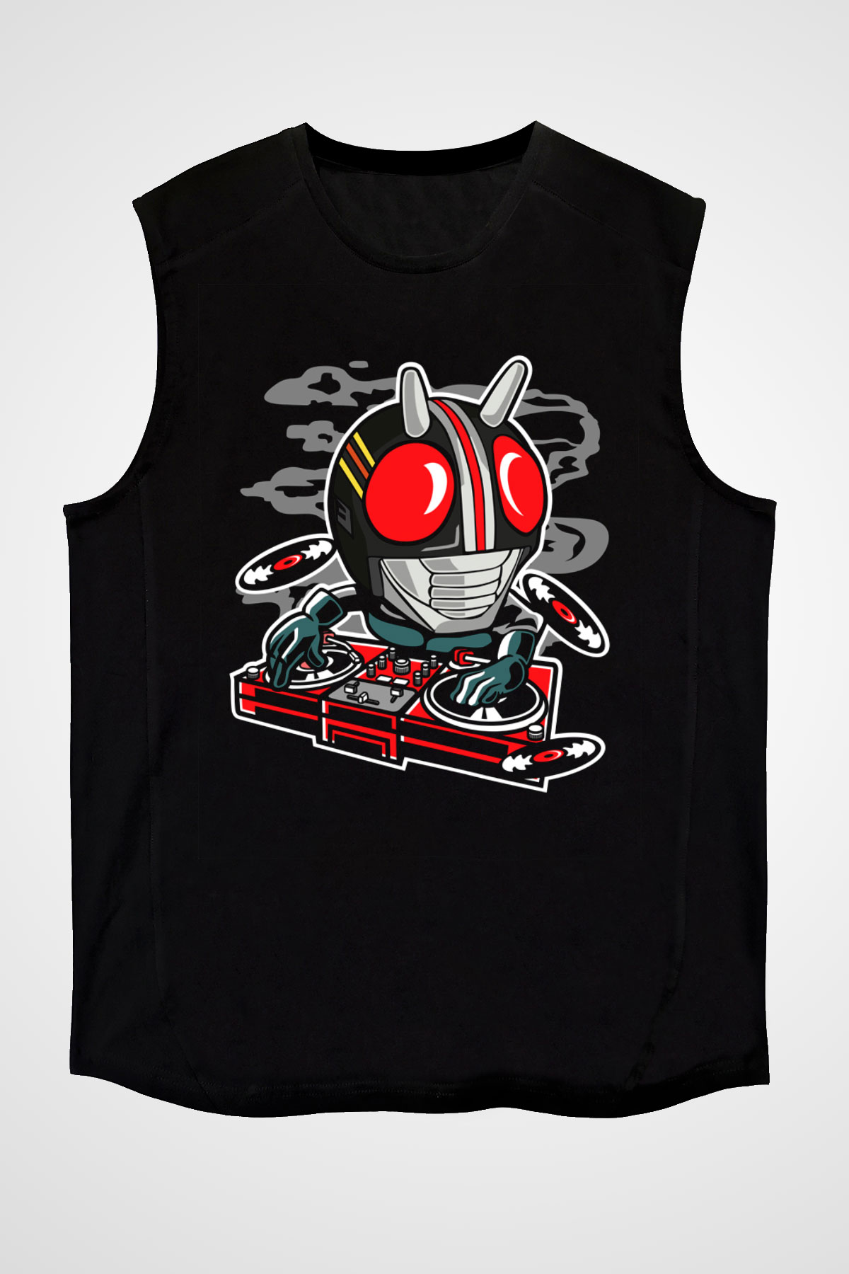DJ Kamen Baskılı Unisex Siyah Kolsuz Tişört