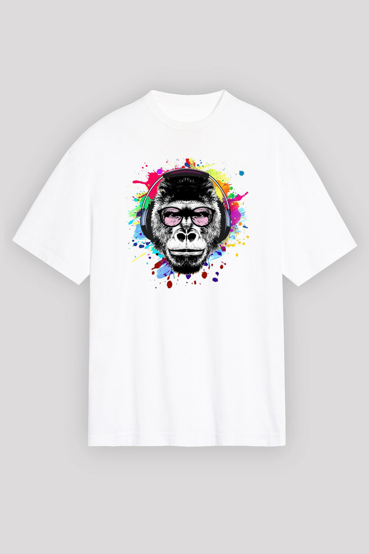 DJ Maymun Baskılı Oversize Beyaz Tshirt