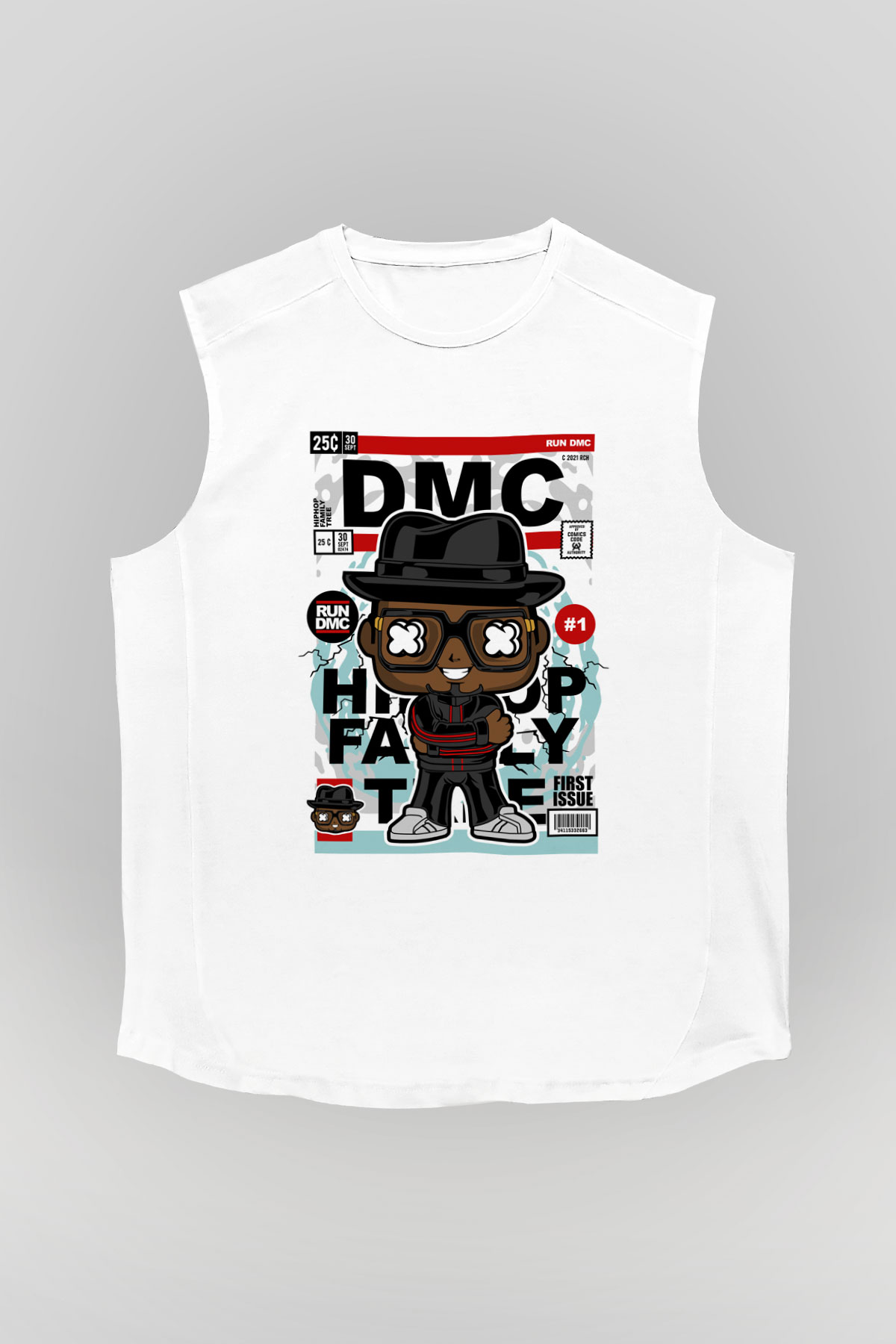 Dj Run - DMC - Baskılı Unisex Beyaz Kolsuz Tişört
