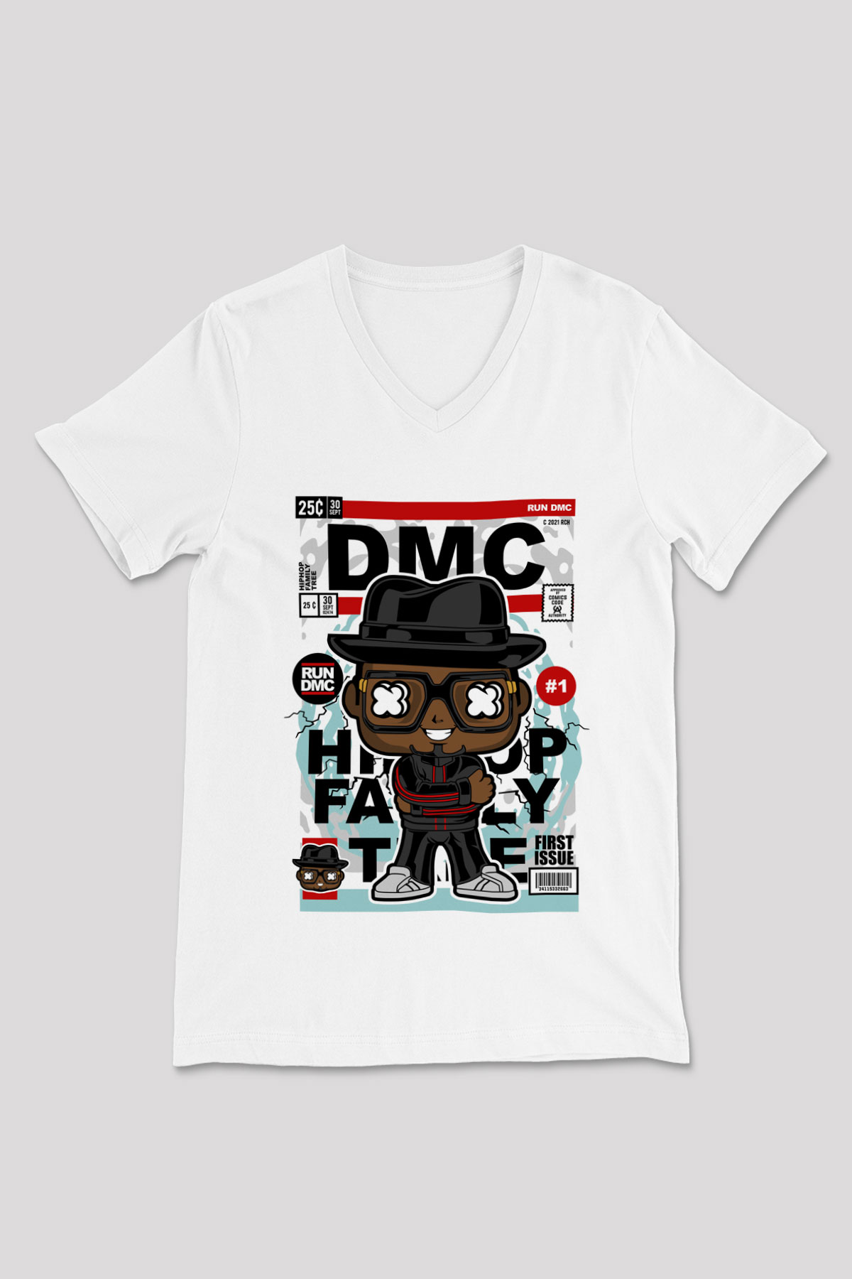 Dj Run - DMC - Baskılı Unisex Beyaz V Yaka Tişört