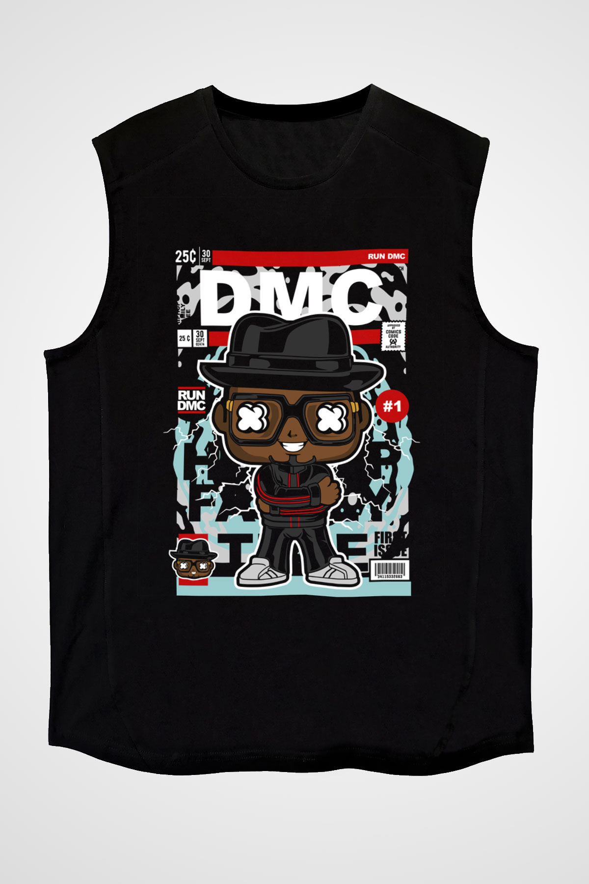 Dj Run DMC Baskılı Unisex Siyah Kolsuz Tişört