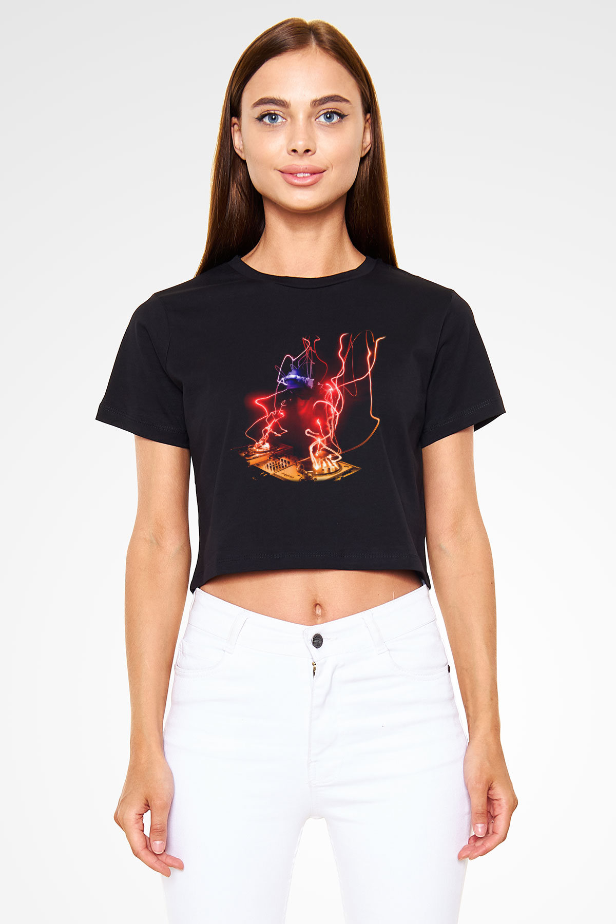 DJ Siyah Crop Top Tişört