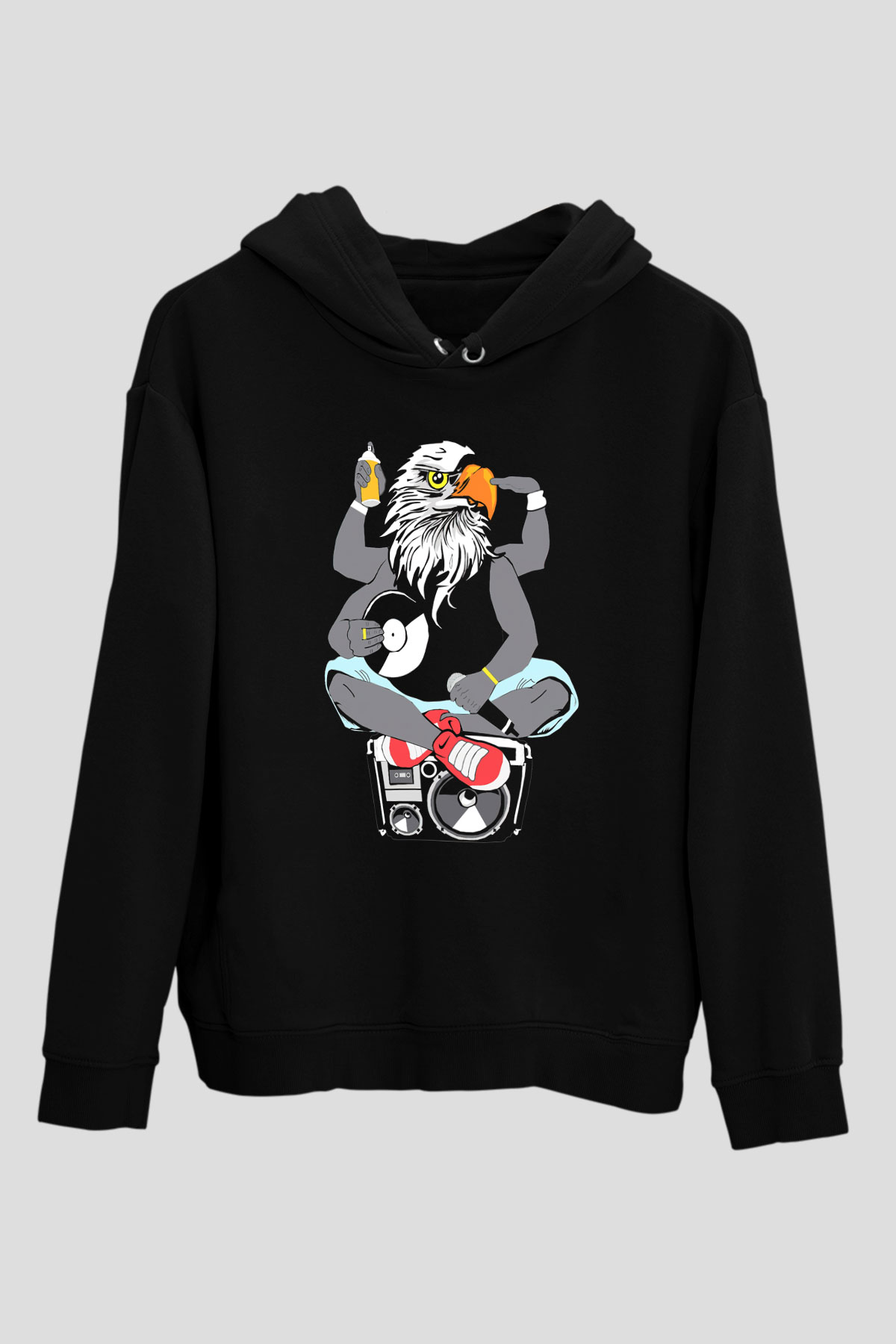 DJ Siyah Unisex Kapşonlu Sweatshirt