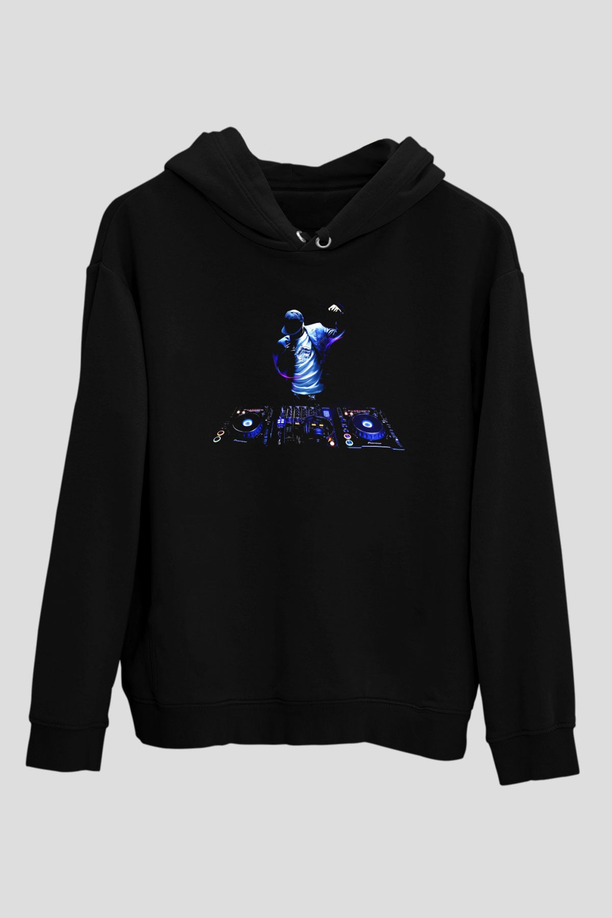 DJ Siyah Unisex Kapşonlu Sweatshirt
