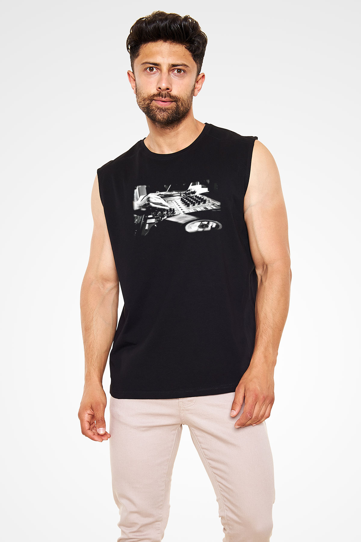 DJ Siyah Unisex Kolsuz Tişört
