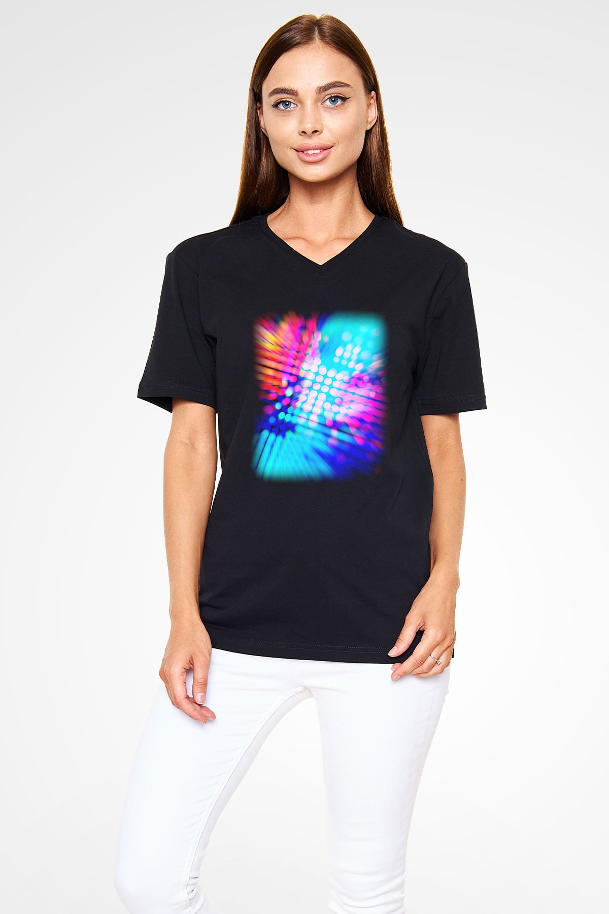 DJ Siyah Unisex V Yaka Tişört T-Shirt