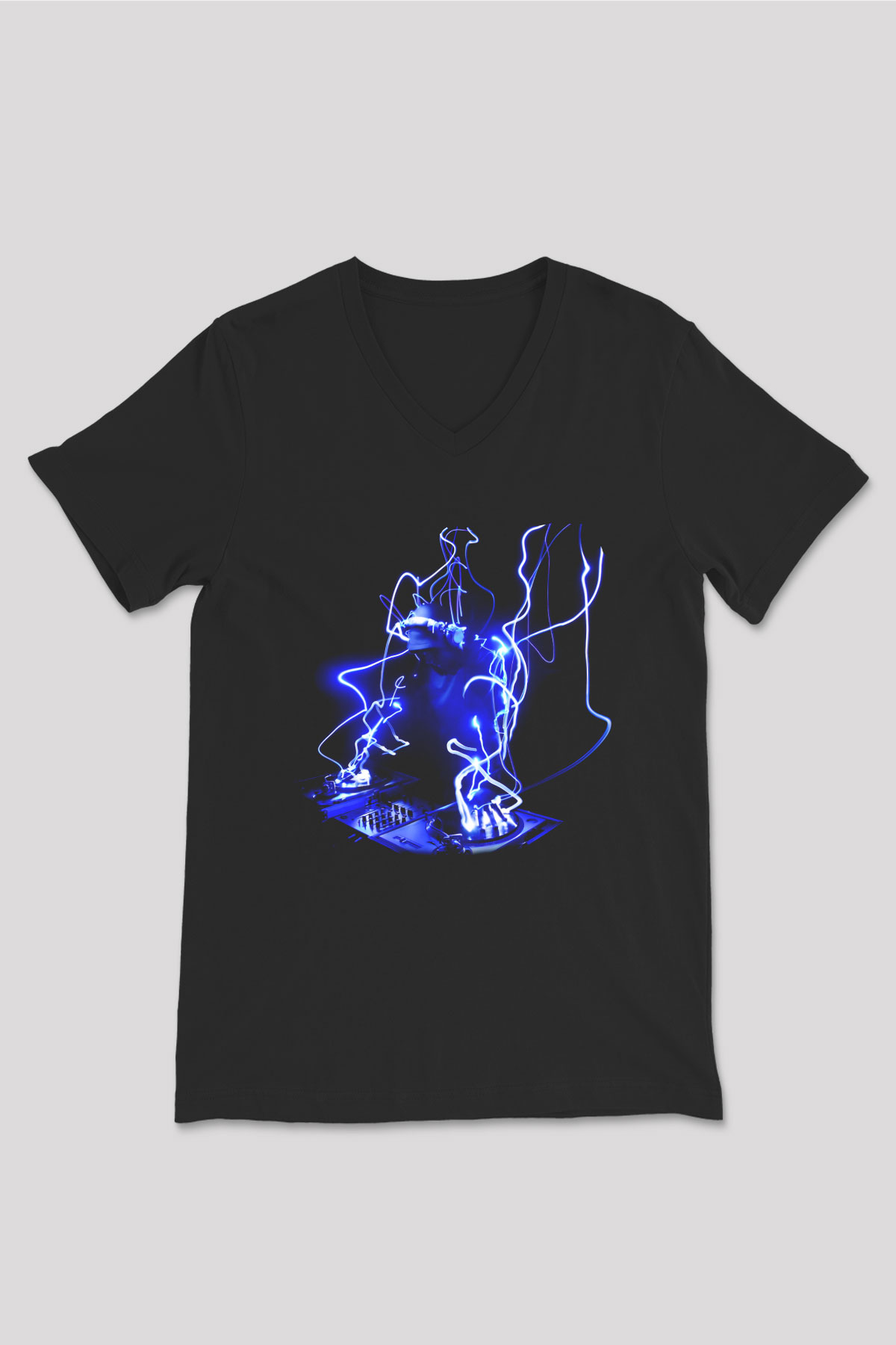 DJ Siyah Unisex V Yaka Tişört T-Shirt