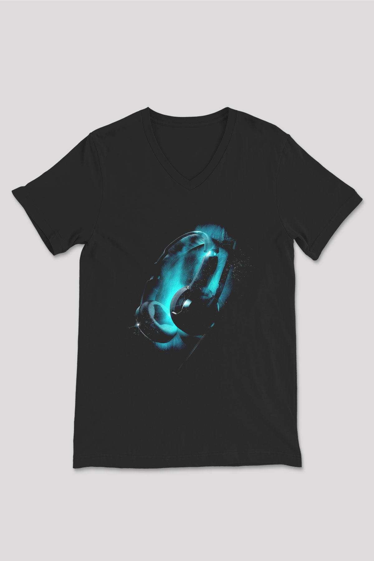 DJ Siyah Unisex V Yaka Tişört T-Shirt
