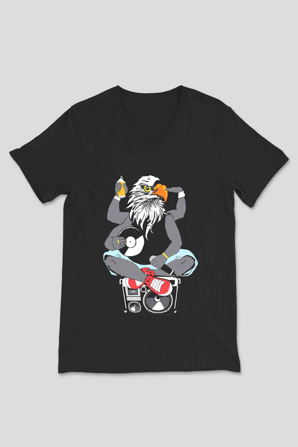 DJ Siyah Unisex V Yaka Tişört T-Shirt
